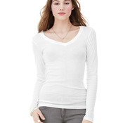 + Canvas Ladies' Sheer Mini Rib Long-Sleeve V-Neck Tee